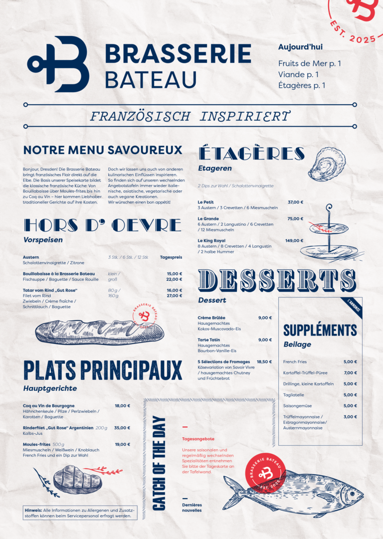 Menu Karte Brasserie Bateau